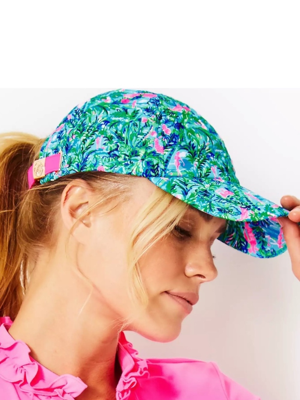 NWT Lilly Pulitzer Run Around Hat Blue Horizon Tropical Print Golf Baseball Cap